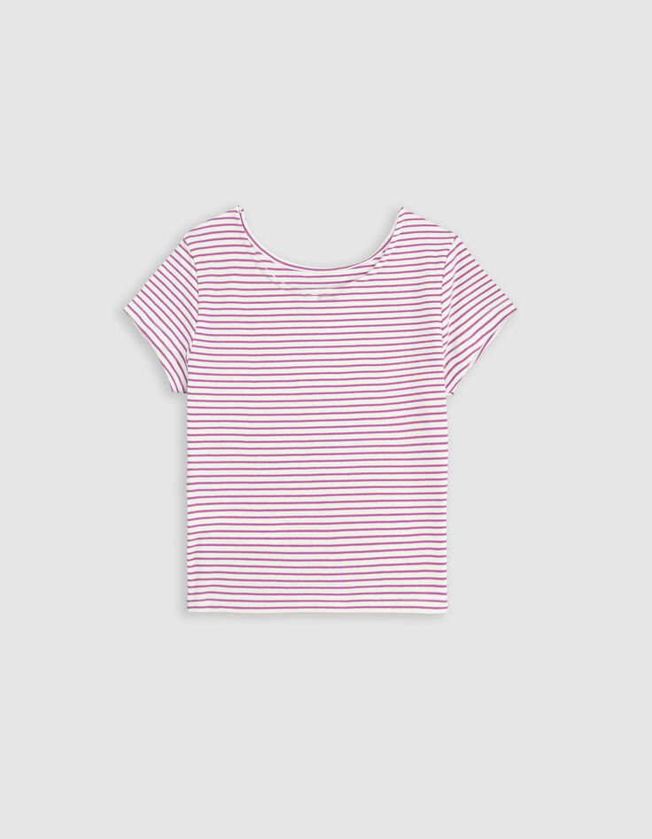 Weißes Mädchen-T-Shirt mit dünnen hellvioletten Streifen-3