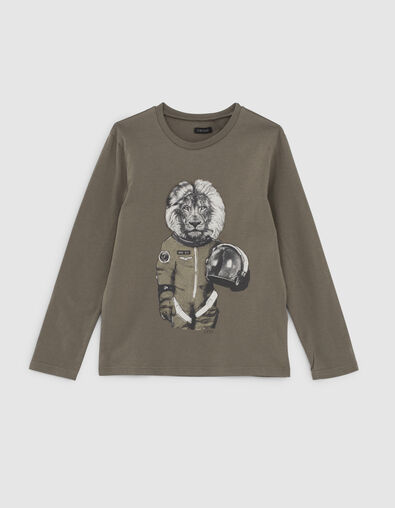 T-shirt kaki visuel lion-astronaute garçon  - IKKS