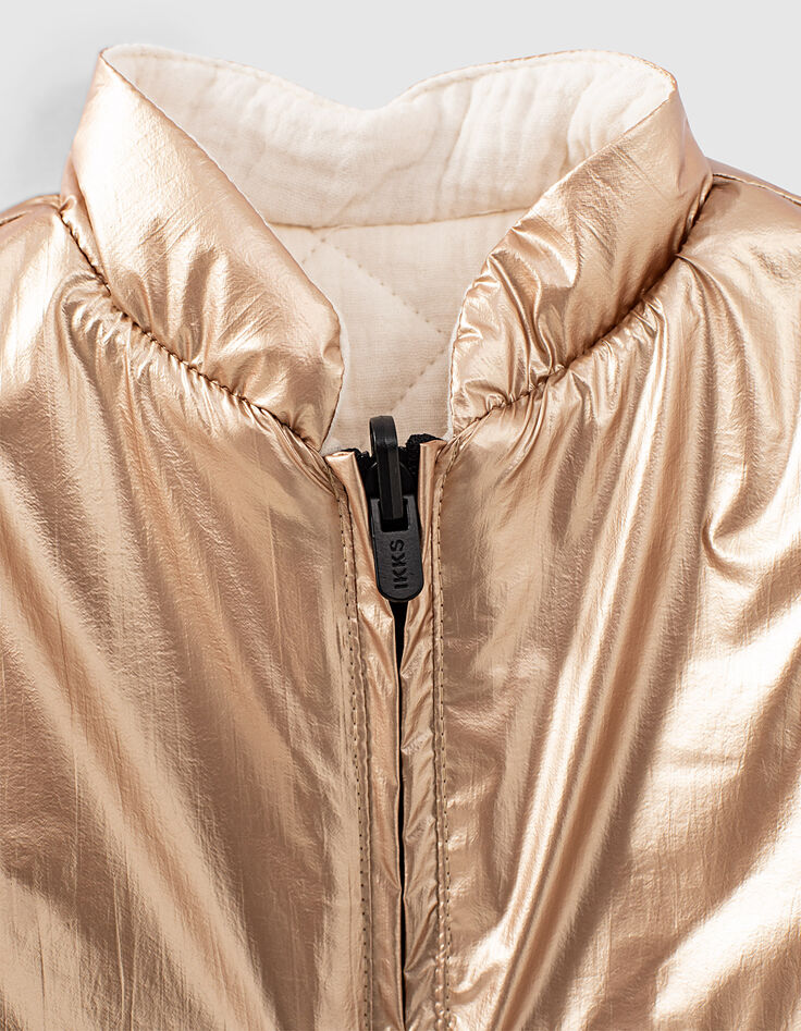 Baby girls’ gold nylon and ecru quilted reversible jacket-3 Baby girls’ gold nylon and ecru quilted reversible jacket-3