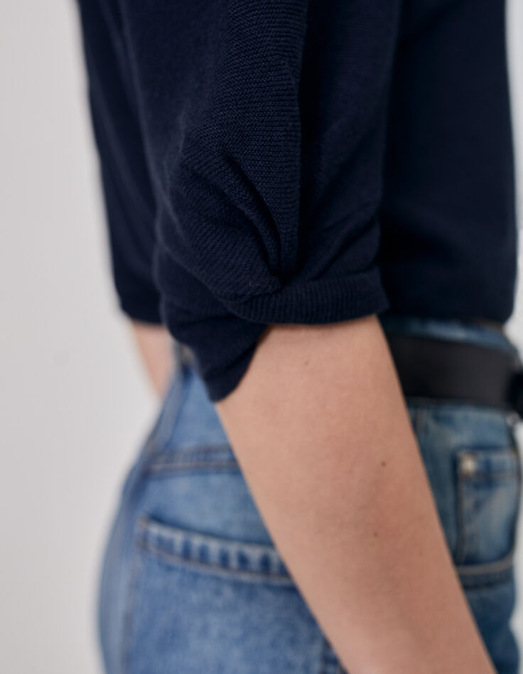 Pull marine tricot boutons dos réversible devant/dos femme-7