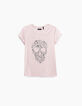 Hellrosa Mädchen-T-Shirt mit Totenkopfmotiv und Sternen-2