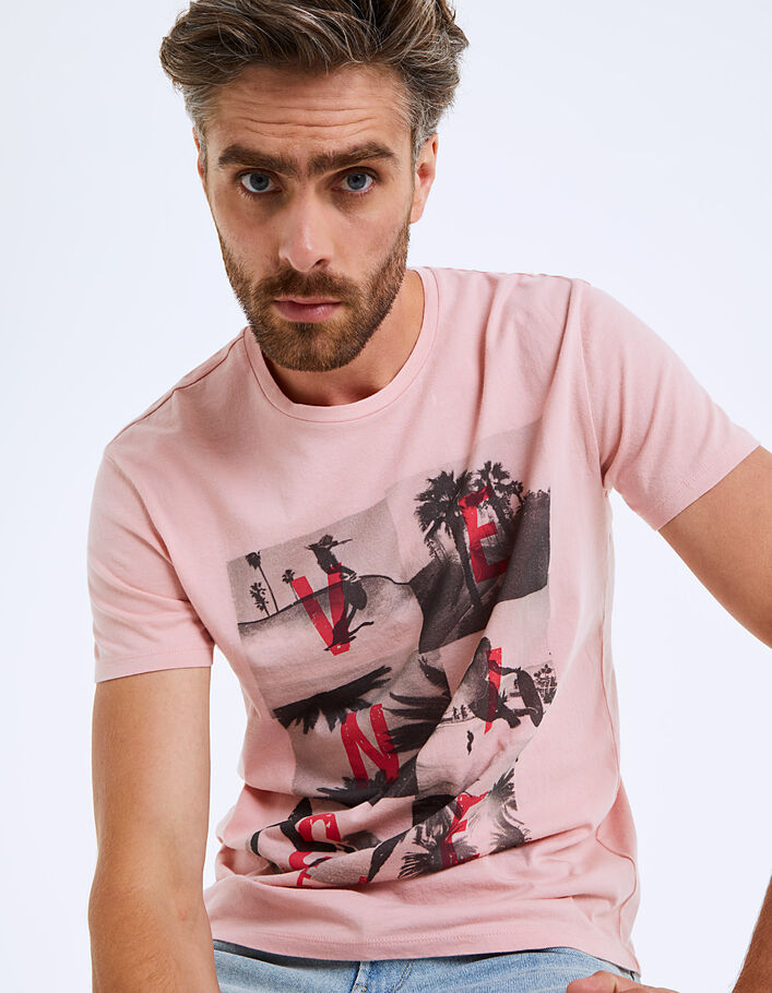 Tee-shirt rose pâle à photos Venice Beach Homme - IKKS