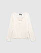 Girls’ off-white button-neck T-shirt with skull on back-2