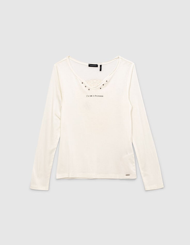 Girls’ off-white button-neck T-shirt with skull on back-2 Girls’ off-white button-neck T-shirt with skull on back-2