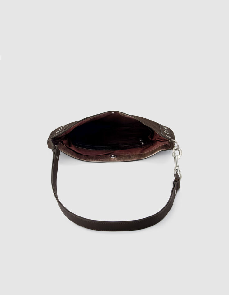 Bruin lederen damesschoudertas met oogdecoratie-5