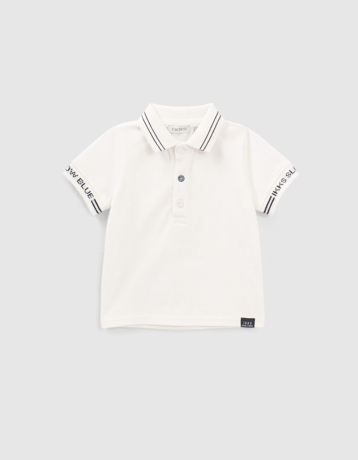 Baby boys’ white polo shirt with navy striped collar