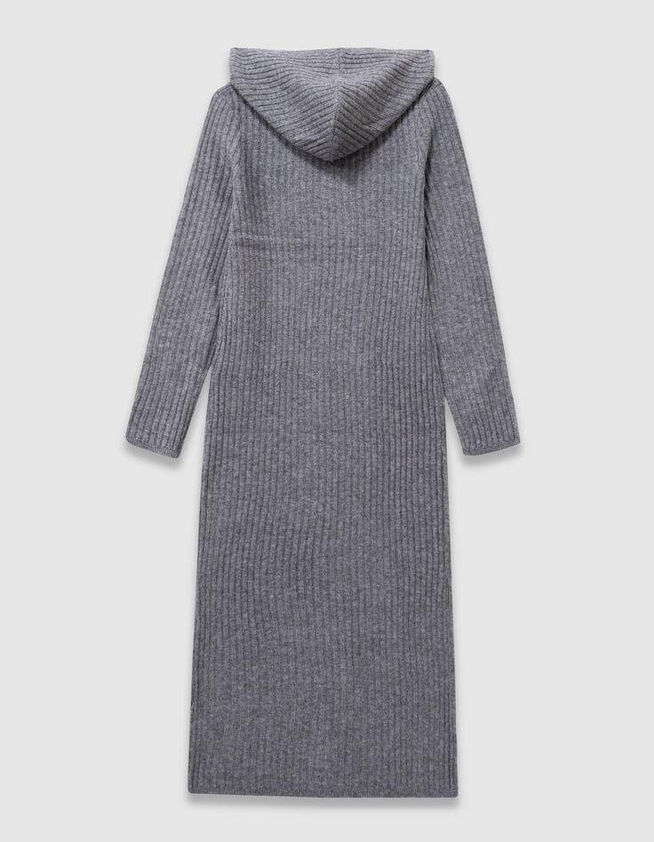 Robe à capuche grise tricot côtelé fille-7 Robe à capuche grise tricot côtelé fille-7