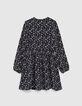 Girls’ black flower print ruffled dress-4