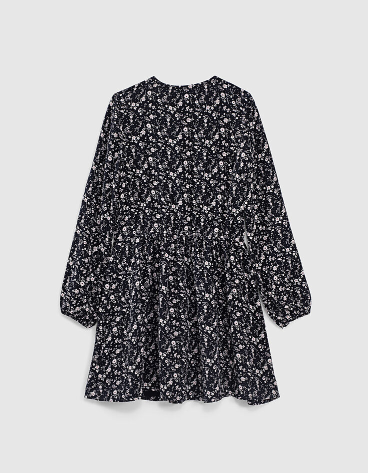 Girls’ black flower print ruffled dress-4