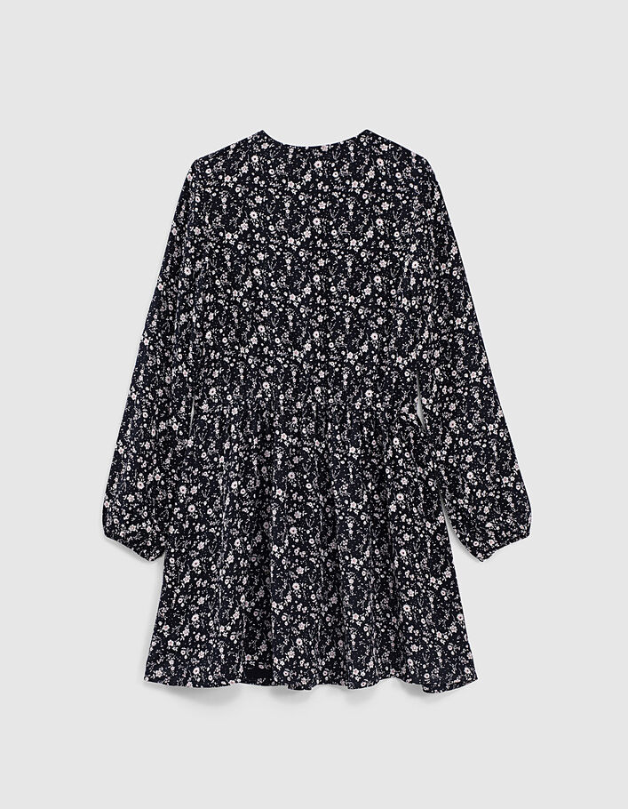 Girls’ black flower print ruffled dress - IKKS
