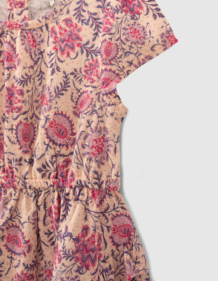 Roze jurk kasjmier bloemenprint EcoVero™ babymeisjes - IKKS