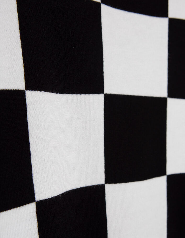 Pull cropped noir tricot motif damier blanc fille - IKKS