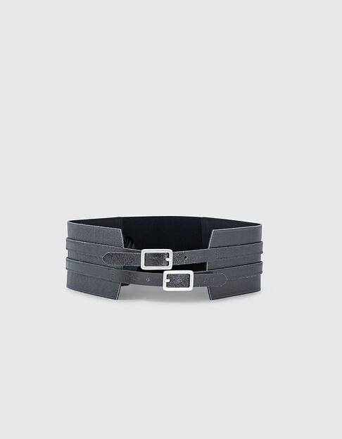 Women’s silver elasticated wide leather belt