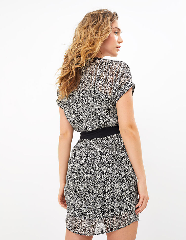 Schwarzes Kleid mit Paisleyprint und Gürtel I.Code-3 Schwarzes Kleid mit Paisleyprint und Gürtel I.Code-3