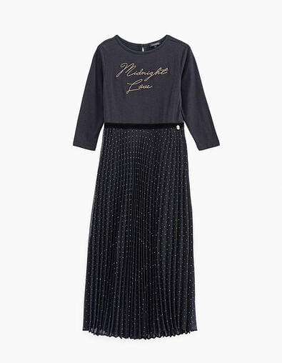 Vestido largo plisado negro bi-tejido Midnight Love niña - IKKS