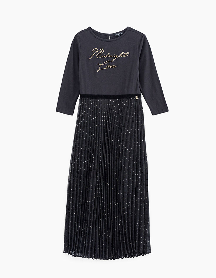 Vestido largo plisado negro bi-tejido Midnight Love niña-1