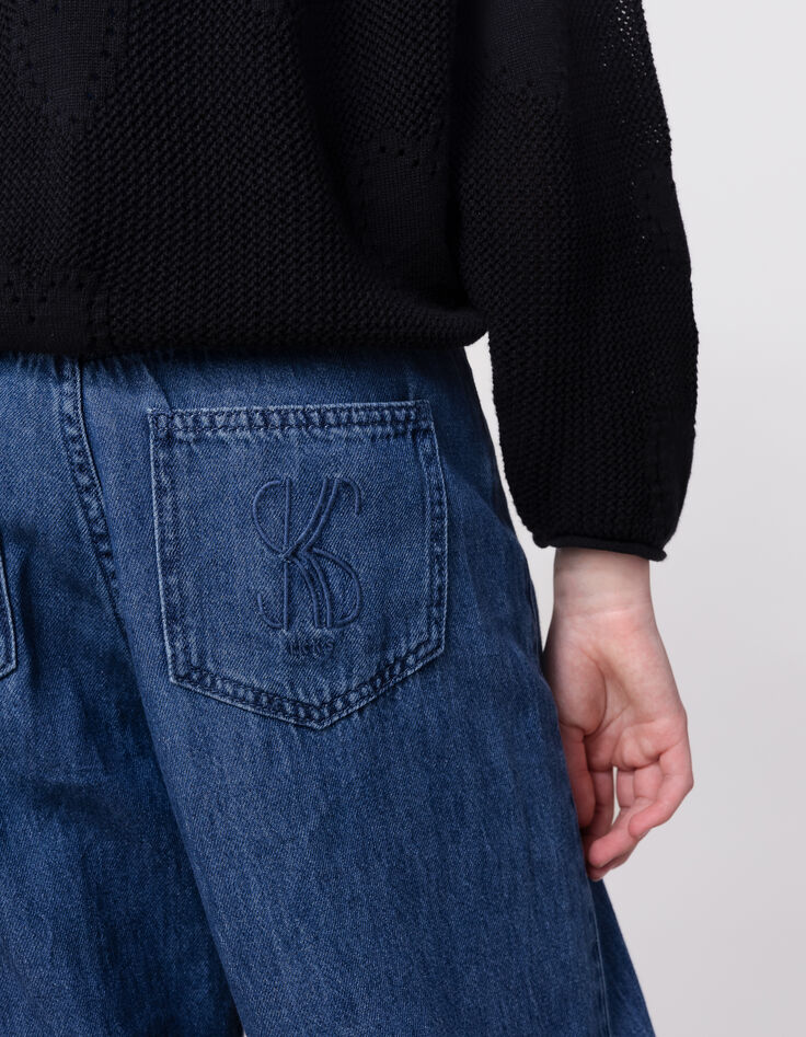 Waterless blue LARGE jeans with marked pleats for girl-2