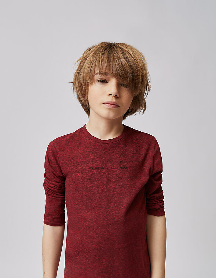 Boys’ mid-red T-shirt with slogan and guitar on back - IKKS
