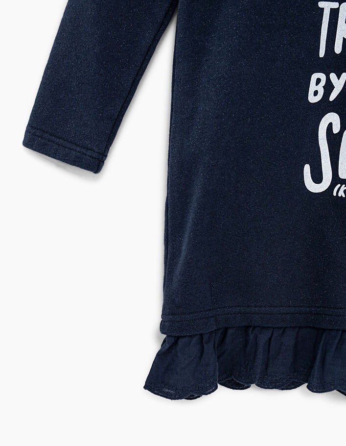 Girls’ navy slogan glitter sweatshirt dress - IKKS