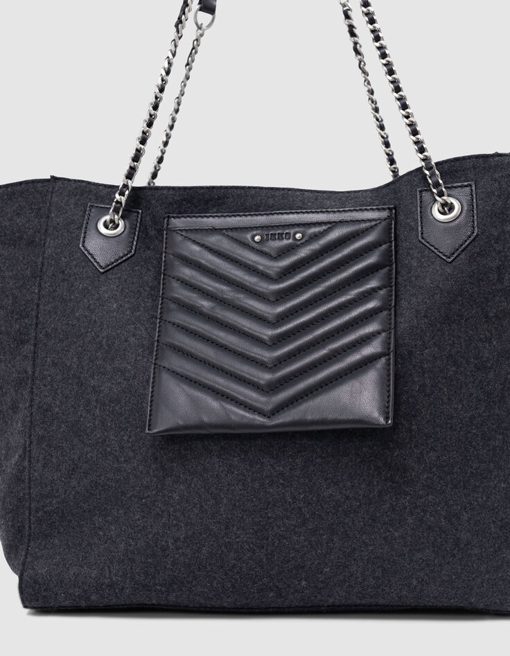 Sac cabas 1440 gris mix flanelle et cuir Taille XL Femme-2