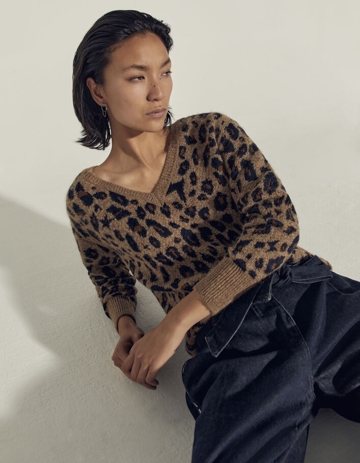 Women’s leopard and star motif knit sweater with alpaca - IKKS
