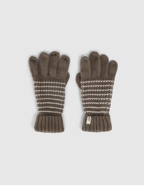 Boys’ khaki knit gloves with white stripes