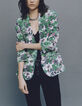 Veste de tailleur verte imprimé végétal Femme-5