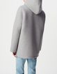 Manteau gris &agrave; capuche lainage esprit flanelle Femme-3