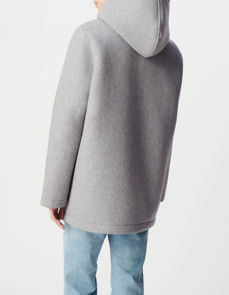 Manteau gris &agrave; capuche lainage esprit flanelle Femme-3