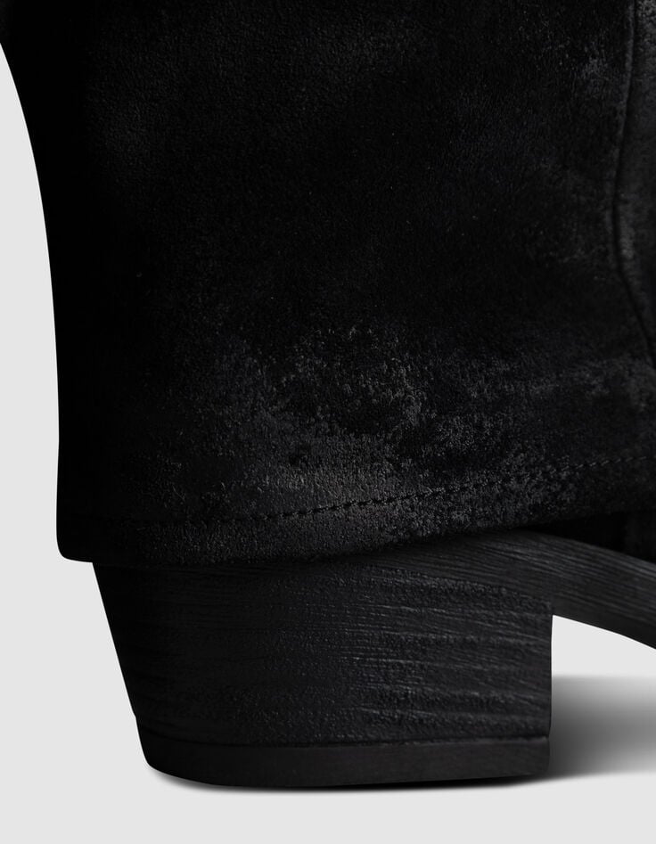 Schwarze Damen-Halbstiefelette Veloursleder-7