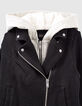 Cardigan noir esprit motard nid d'abeille à capuche fille-4