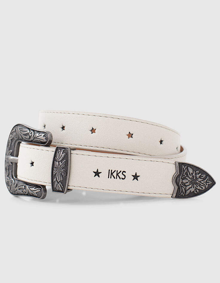 Ceinture beige clair chiné suédée découpes étoiles fille-4 Ceinture beige clair chiné suédée découpes étoiles fille-4