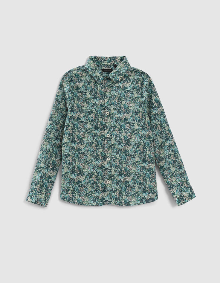 Boys’ turquoise flowery Liberty fabric shirt-1