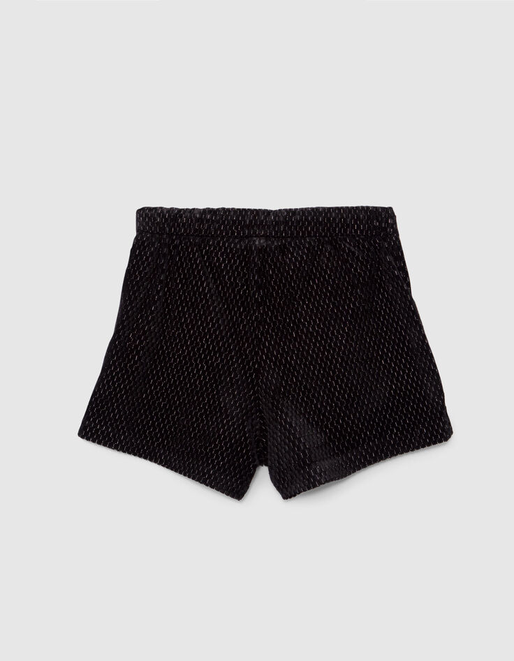 Short noir maille velours jacquard relief lurex fille-3