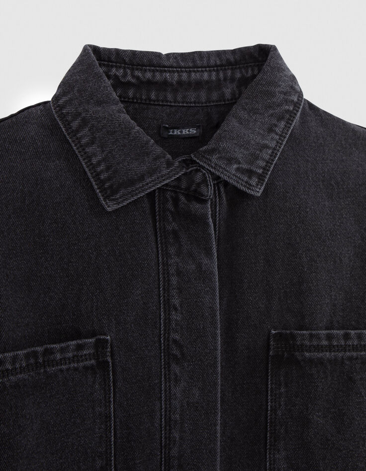 Chemise en jean gris waterless poches plaquées fille-5
