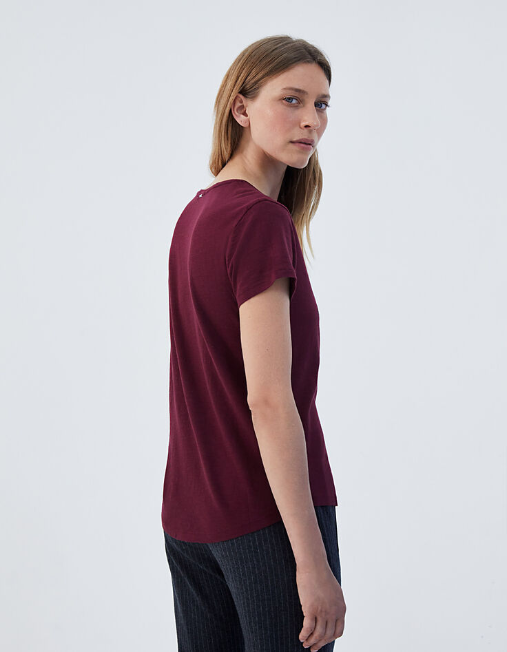 Tee-shirt grenat en coton modal flammé visuel tatoo femme-3