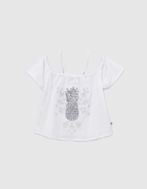Weißes Mädchen-T-Shirt mit Ananasstickerei - IKKS