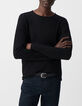 Men's fine-knit black sweater with rolled edges-3