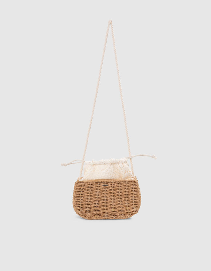Beige handtas raffia-effect en kant meisjes-5