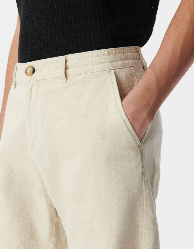 Men’s beige linen and cotton Bermudas-4
