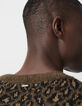 Pull beige tricot jacquard motif l&eacute;opard Homme-8