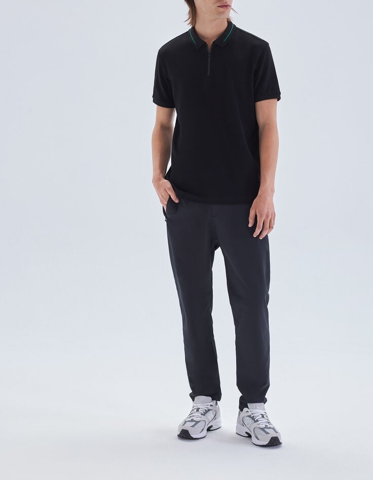 Polo noir DRY FAST maille piquée rayure verte Homme-7