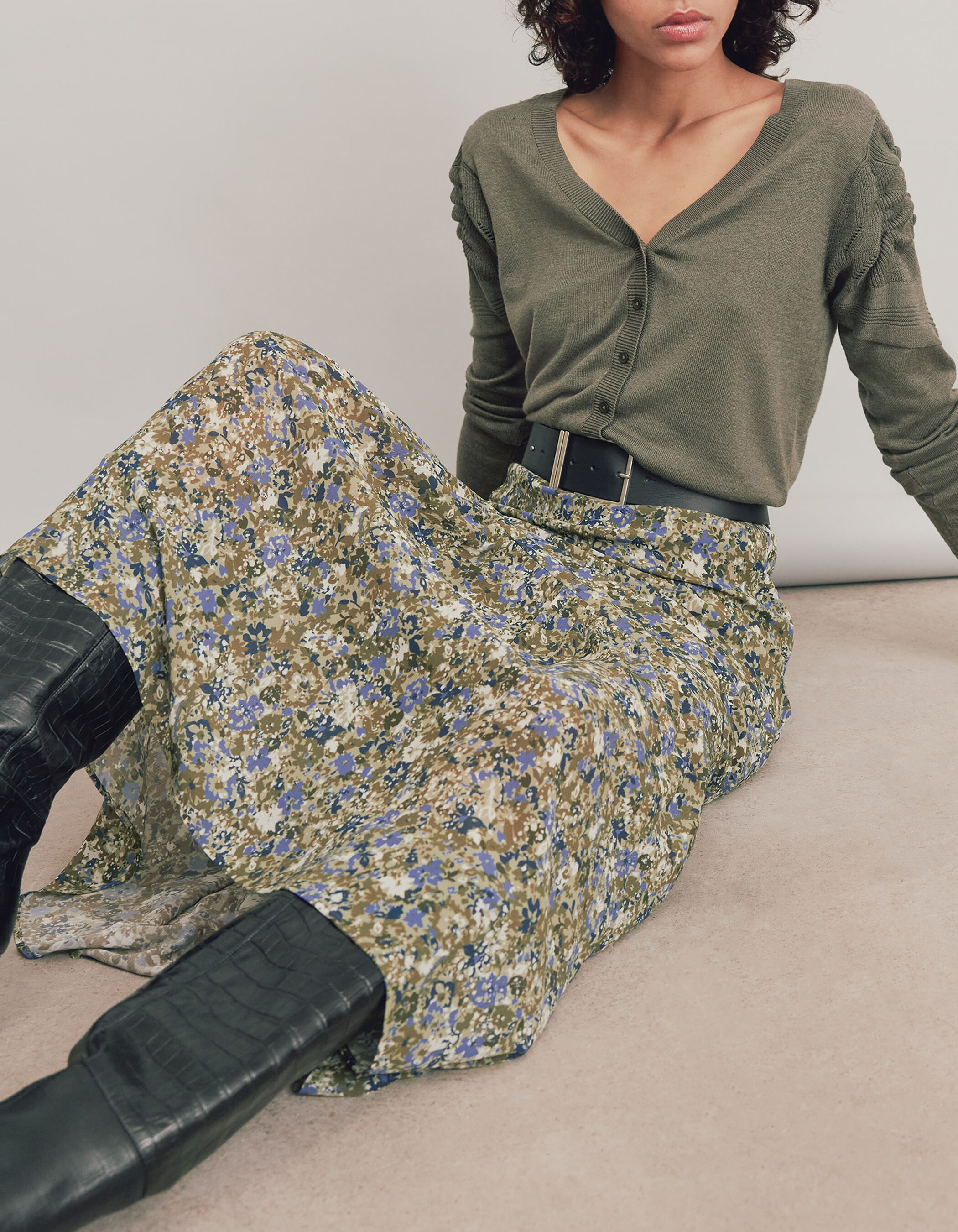Lange wijde rok in voile bloemen dames IKKS