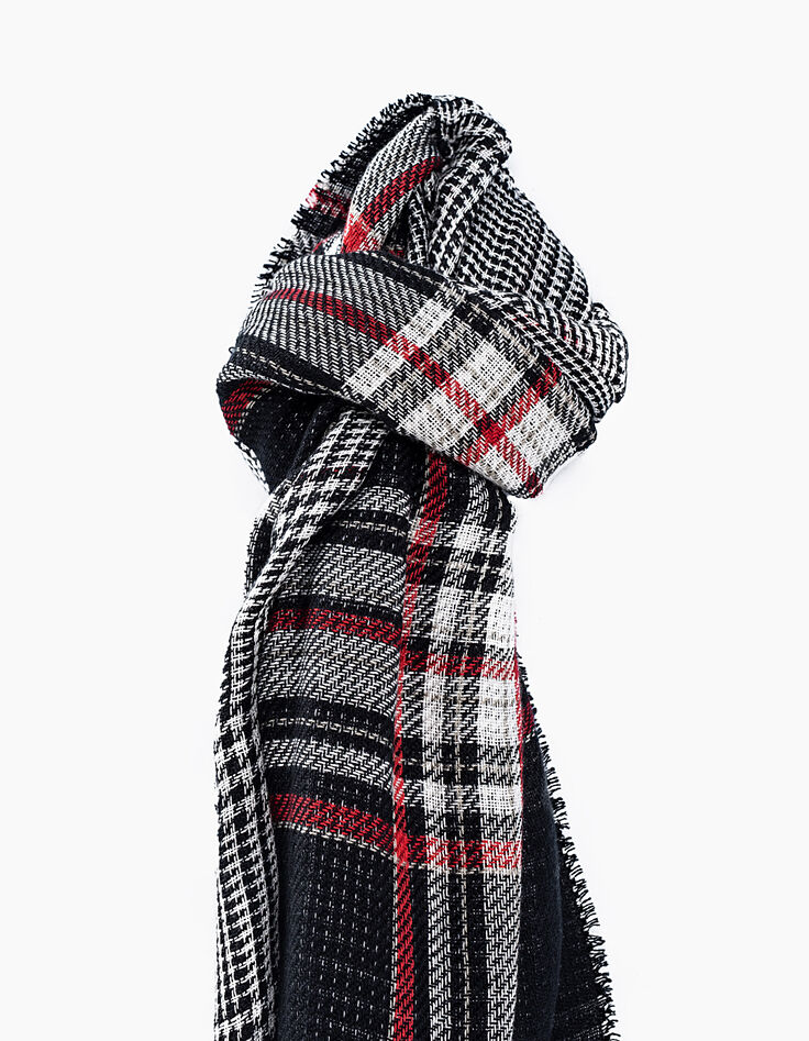 Pañuelo motivos príncipe de gales bordes flecos mujer-3