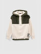 Boys&rsquo; ecru and khaki mixed fabric hoodie-1