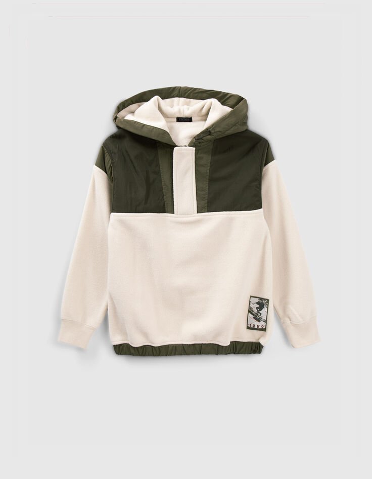 Boys&rsquo; ecru and khaki mixed fabric hoodie-1