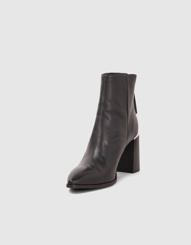 Boots noirs zipp&eacute;s cuir avec barrette m&eacute;tal Femme-2