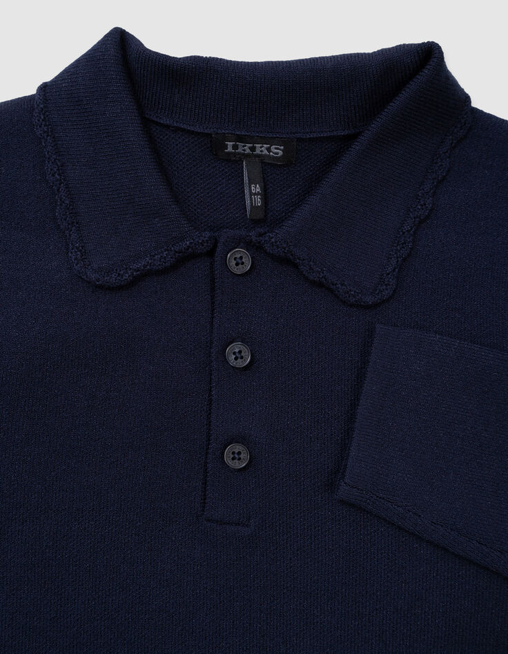 Girls’ navy knit pleated long-sleeved dress-5