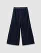 Navy pleated wide-leg pants with stripes on girls' sides-3