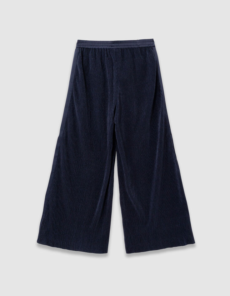 Navy pleated wide-leg pants with stripes on girls' sides-3